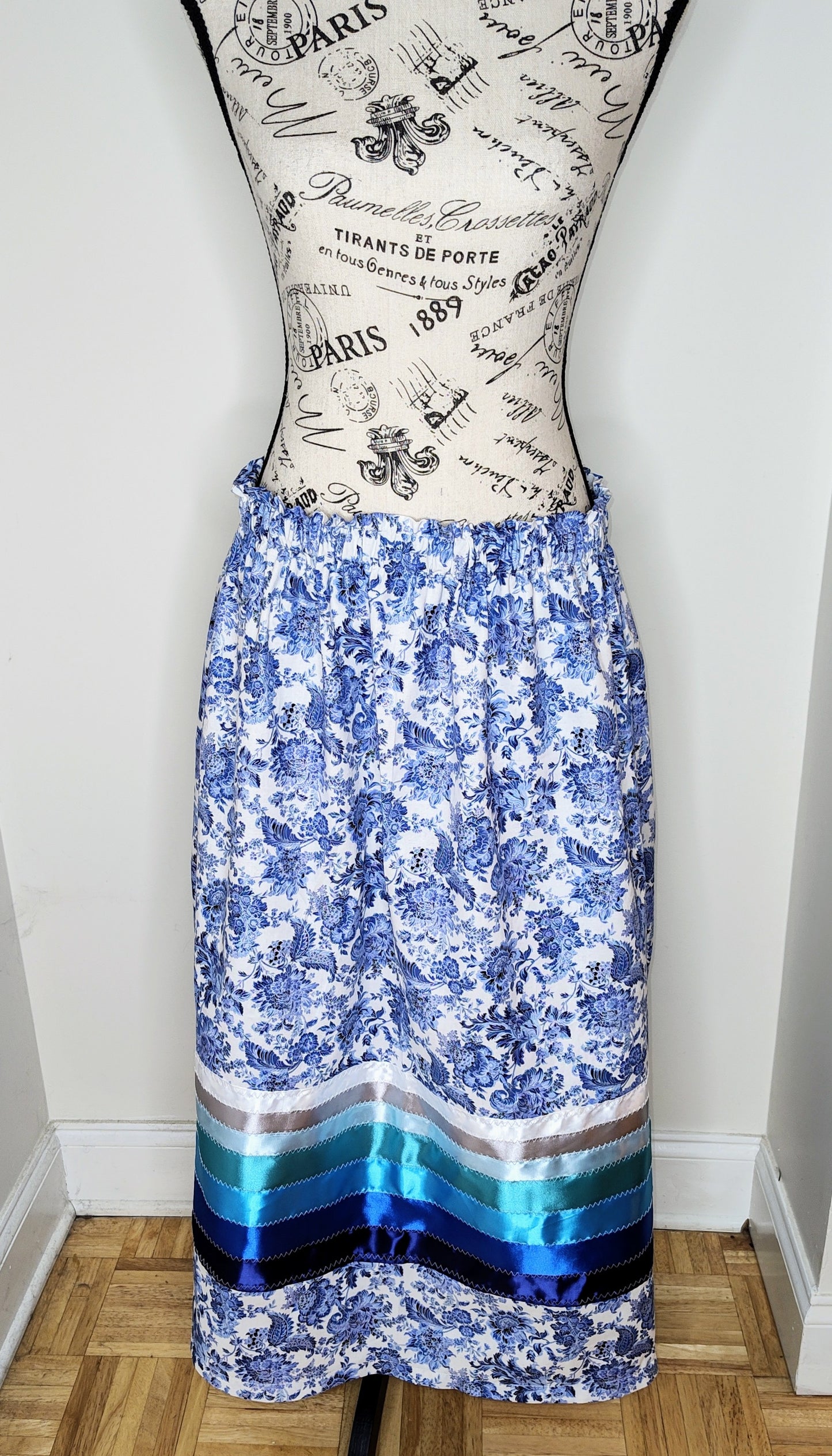 Native American Ribbon Skirt White and Blue Floral Paisley Ribbon Skirt Blue Ribbon Skirt