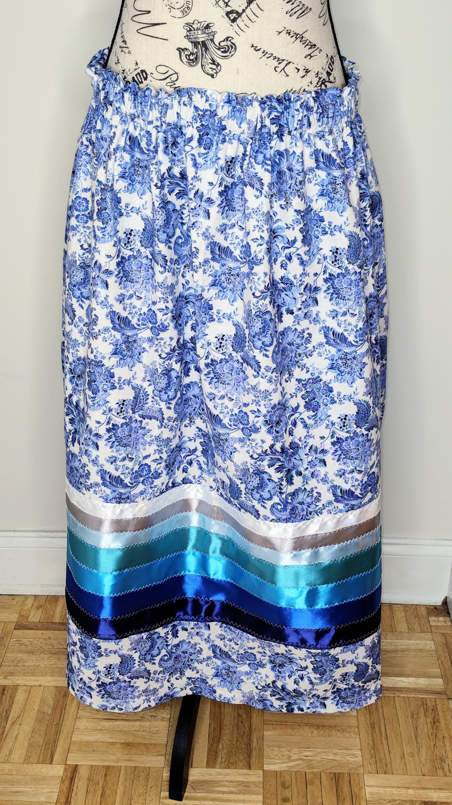 Native American Ribbon Skirt White and Blue Floral Paisley Ribbon Skirt Blue Ribbon Skirt