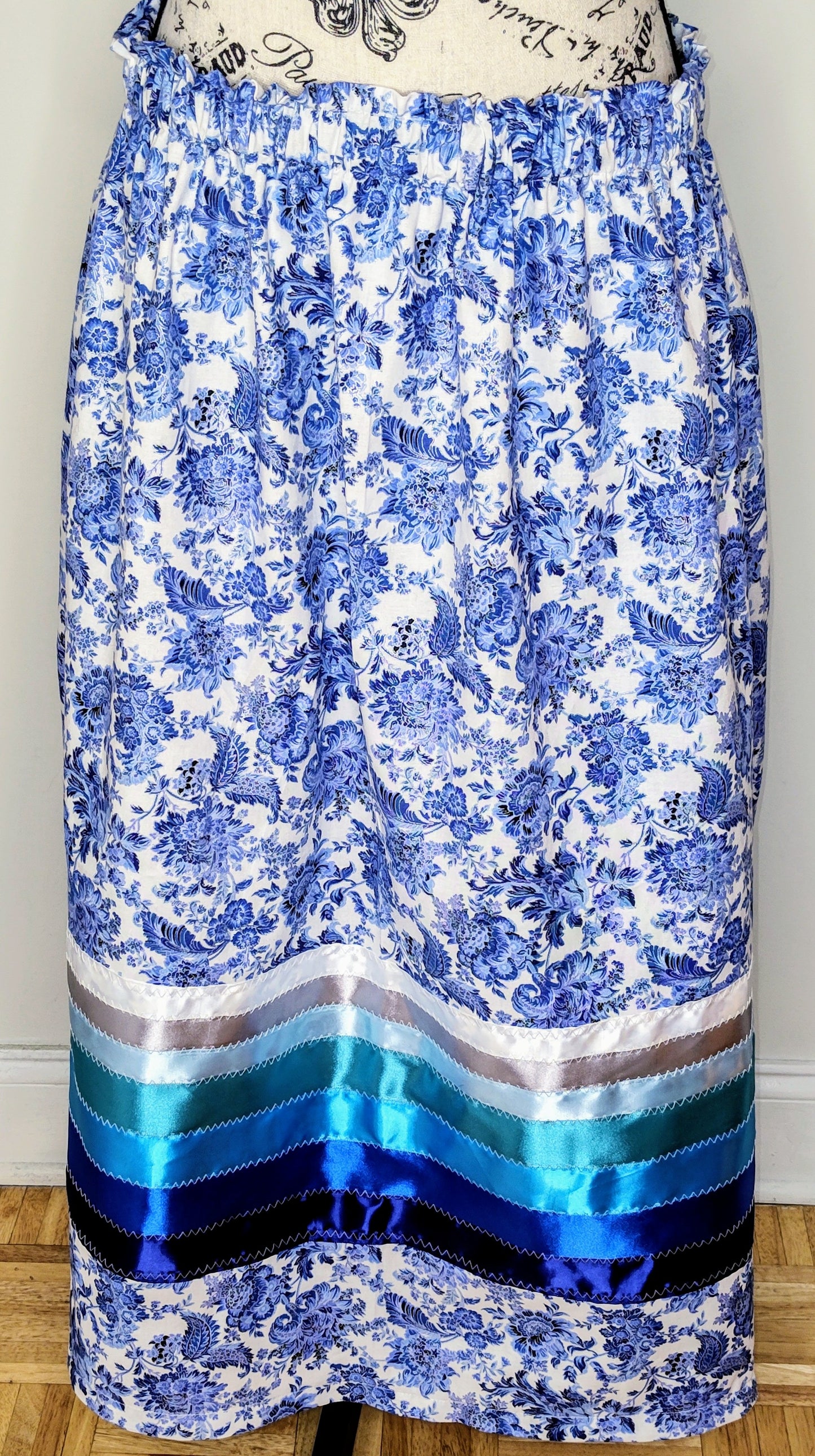 Native American Ribbon Skirt White and Blue Floral Paisley Ribbon Skirt Blue Ribbon Skirt