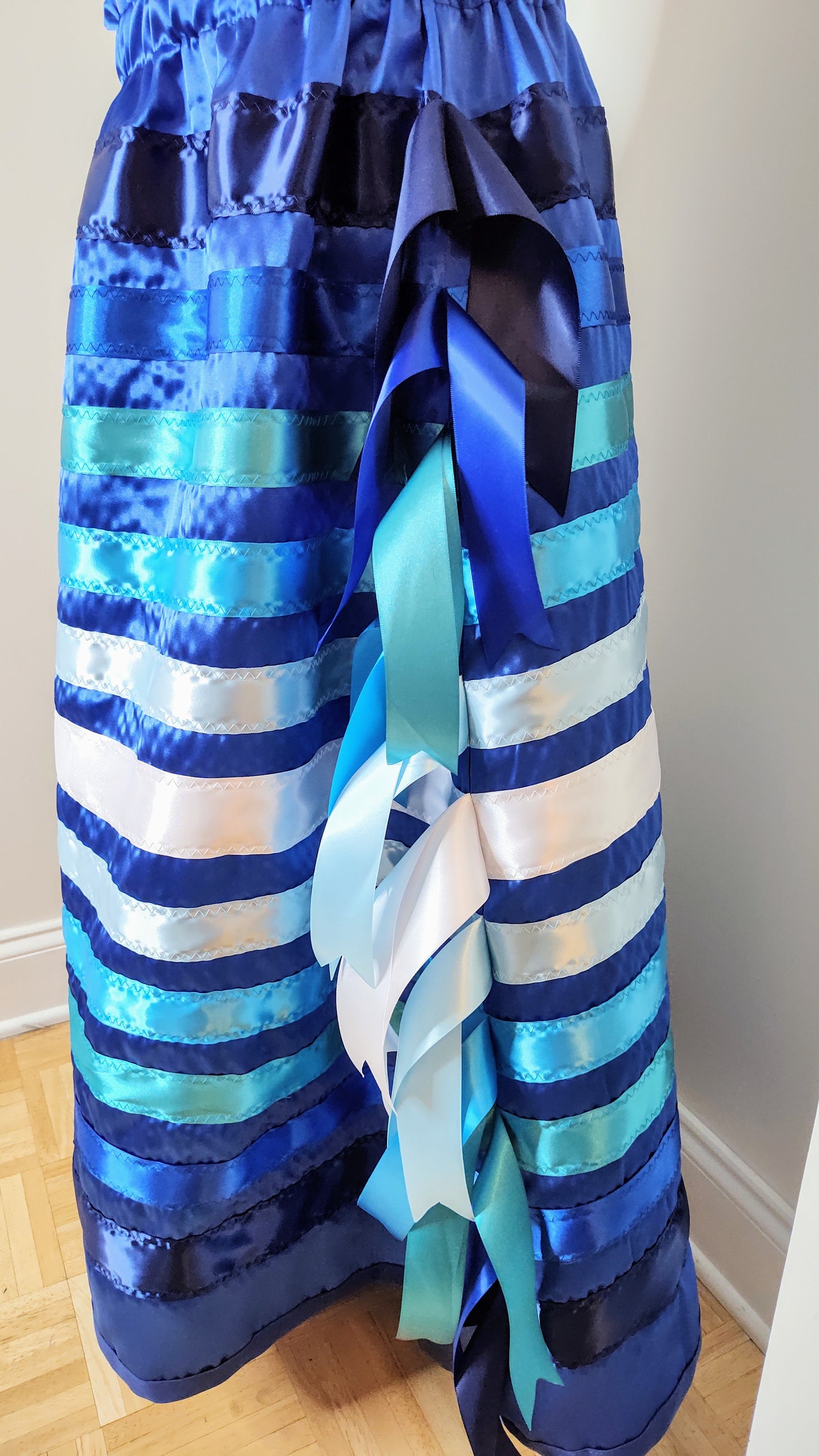 Native American Ribbon Skirt Ocean Waves Blue Ribbon Skirt Blue Ribbon Skirt