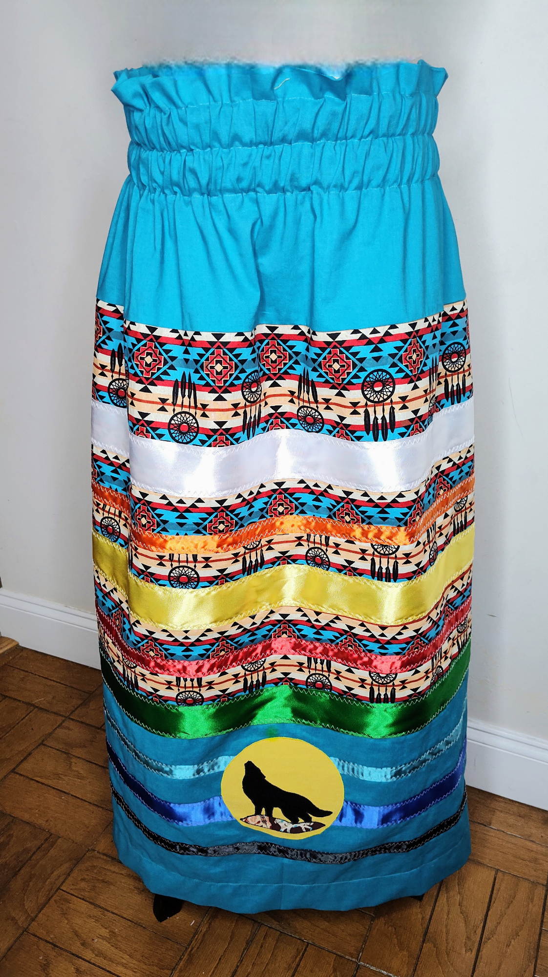 Native American Ribbon Skirt Turquoise Dreamcatcher Ribbon Skirt Abstract Print Ribbon Skirt